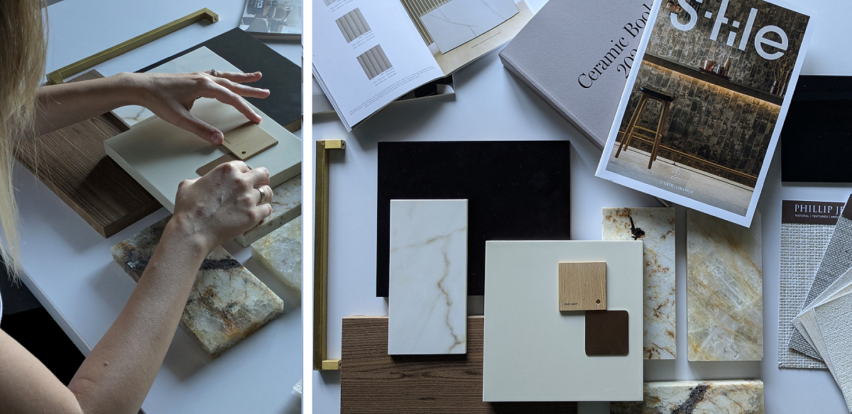 Interior design process: early stage of sample board development
