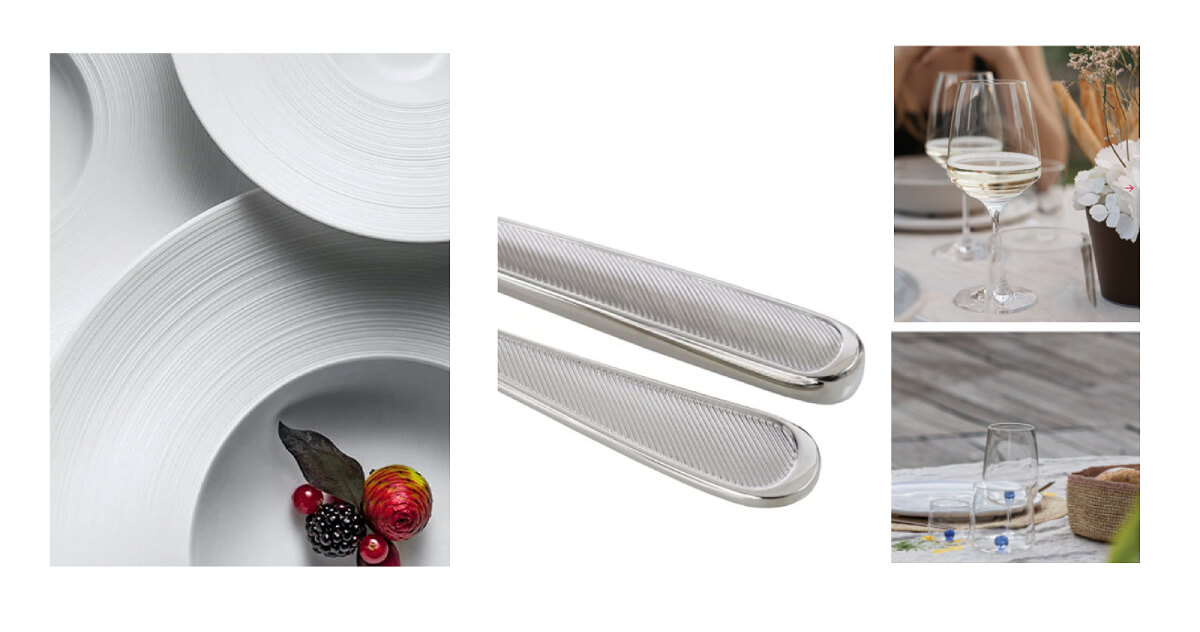 Elegant luxury tableware with fine glassware and silver cutlery
