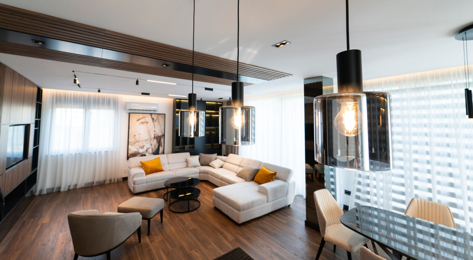 Modern white sectional sofa, plush seating, suitable for living room and family gatherings